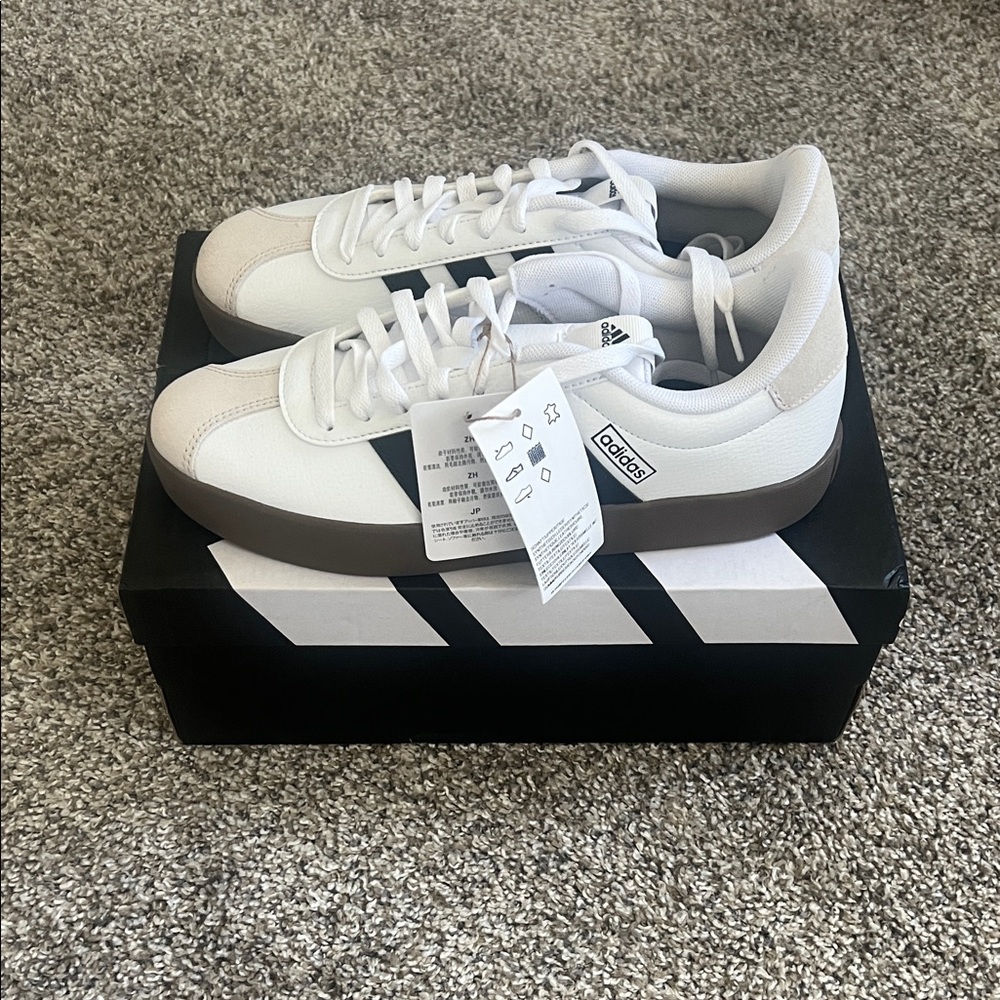 Adidas Men's White Sneakers with Black Stripes